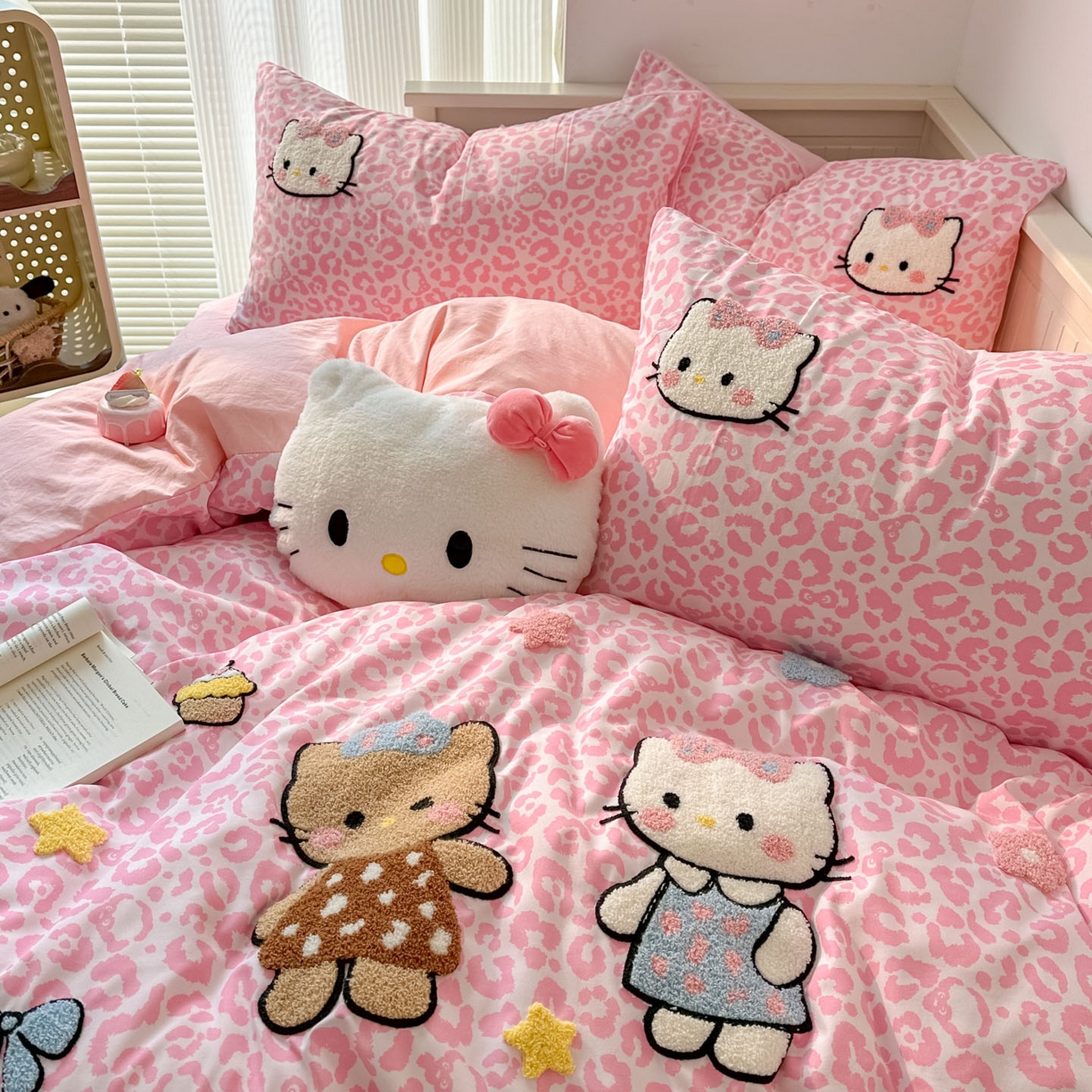 91家纺网 家纺一手货源 找家纺 易辰美 2026春夏新款超柔水洗棉四件套 豹纹猫-粉