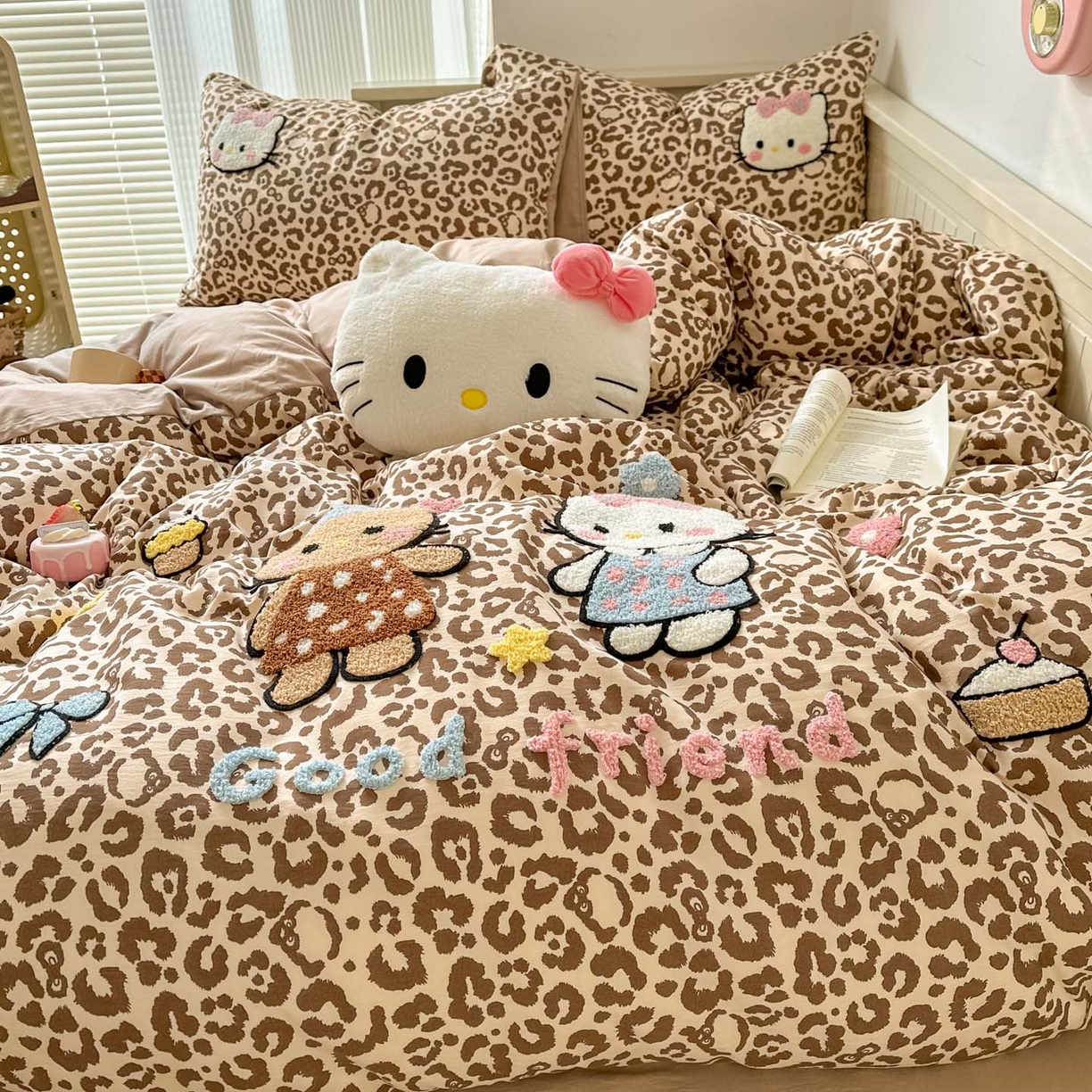 91家纺网 家纺一手货源 找家纺 易辰美 2026春夏新款超柔水洗棉四件套 豹纹猫-咖