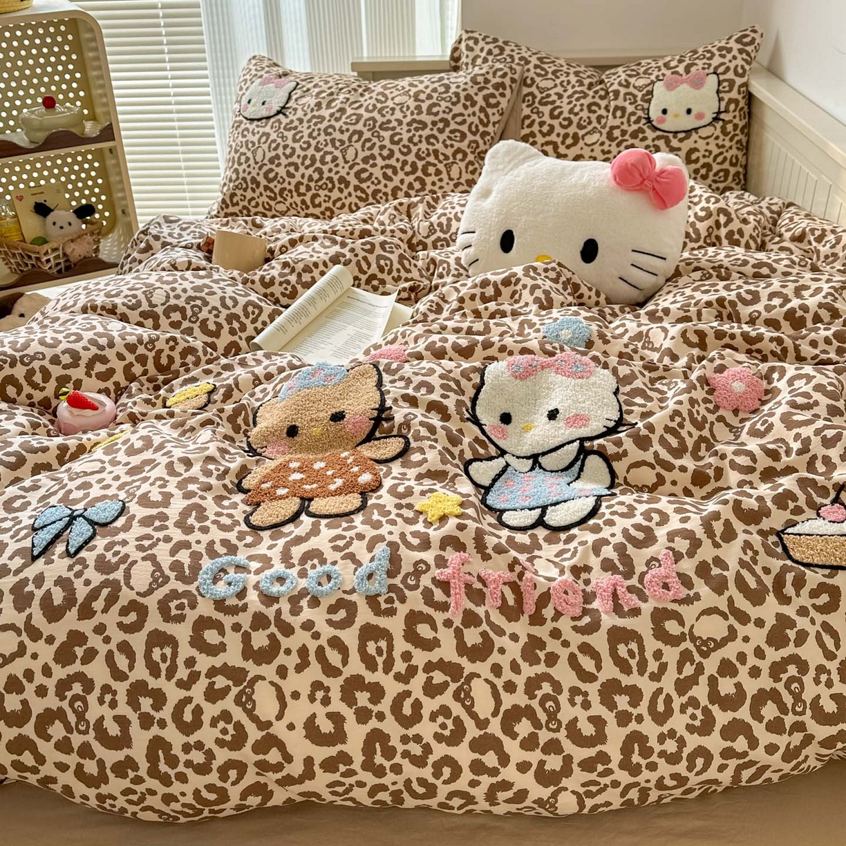 91家纺网 家纺一手货源 找家纺 易辰美 2026春夏新款超柔水洗棉四件套 豹纹猫-咖