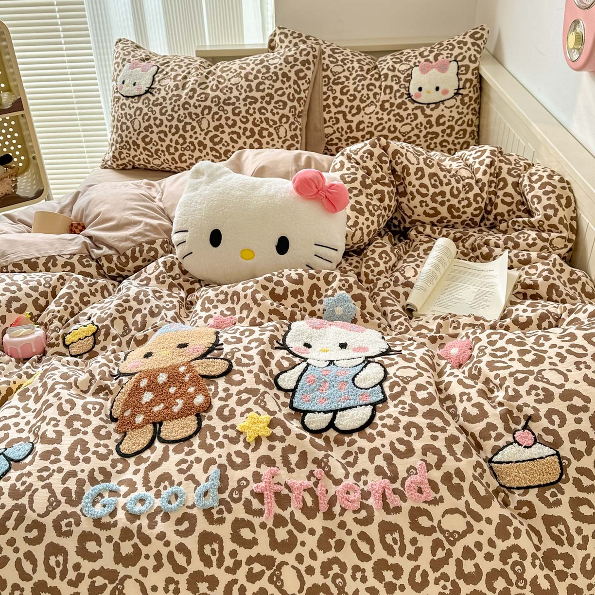 91家纺网 家纺一手货源 找家纺 易辰美 2026春夏新款超柔水洗棉四件套 豹纹猫-咖