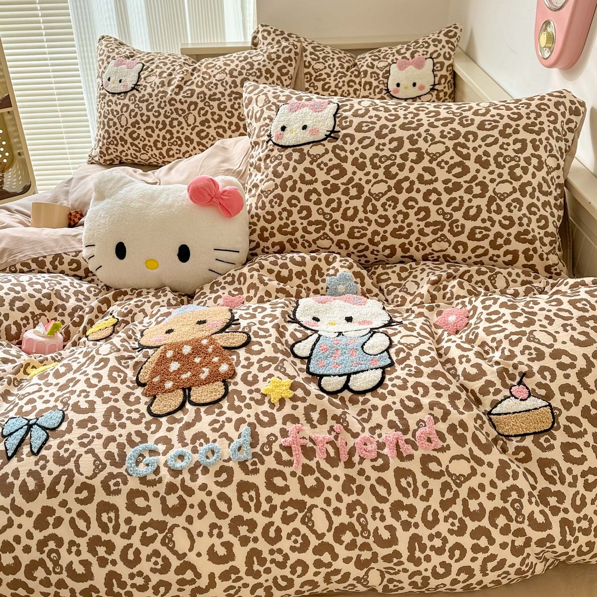 91家纺网 家纺一手货源 找家纺 易辰美 2026春夏新款超柔水洗棉四件套 豹纹猫-咖