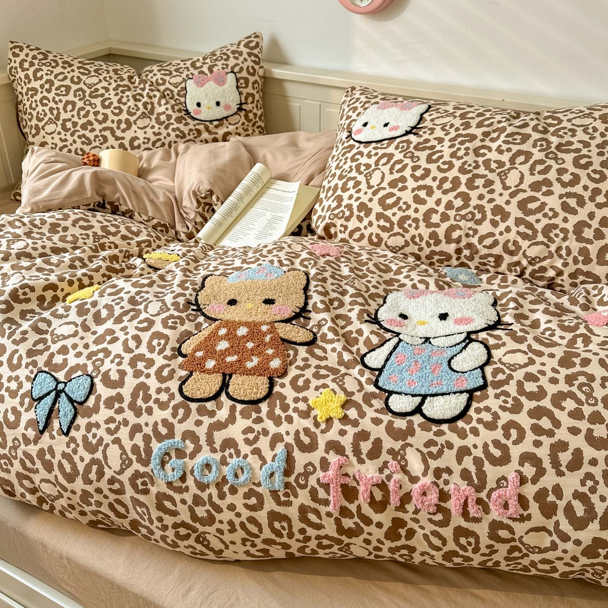 91家纺网 家纺一手货源 找家纺 易辰美 2026春夏新款超柔水洗棉四件套 豹纹猫-咖