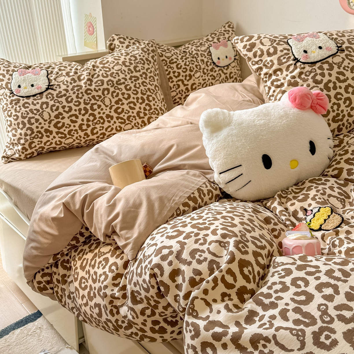 91家纺网 家纺一手货源 找家纺 易辰美 2026春夏新款超柔水洗棉四件套 豹纹猫-咖