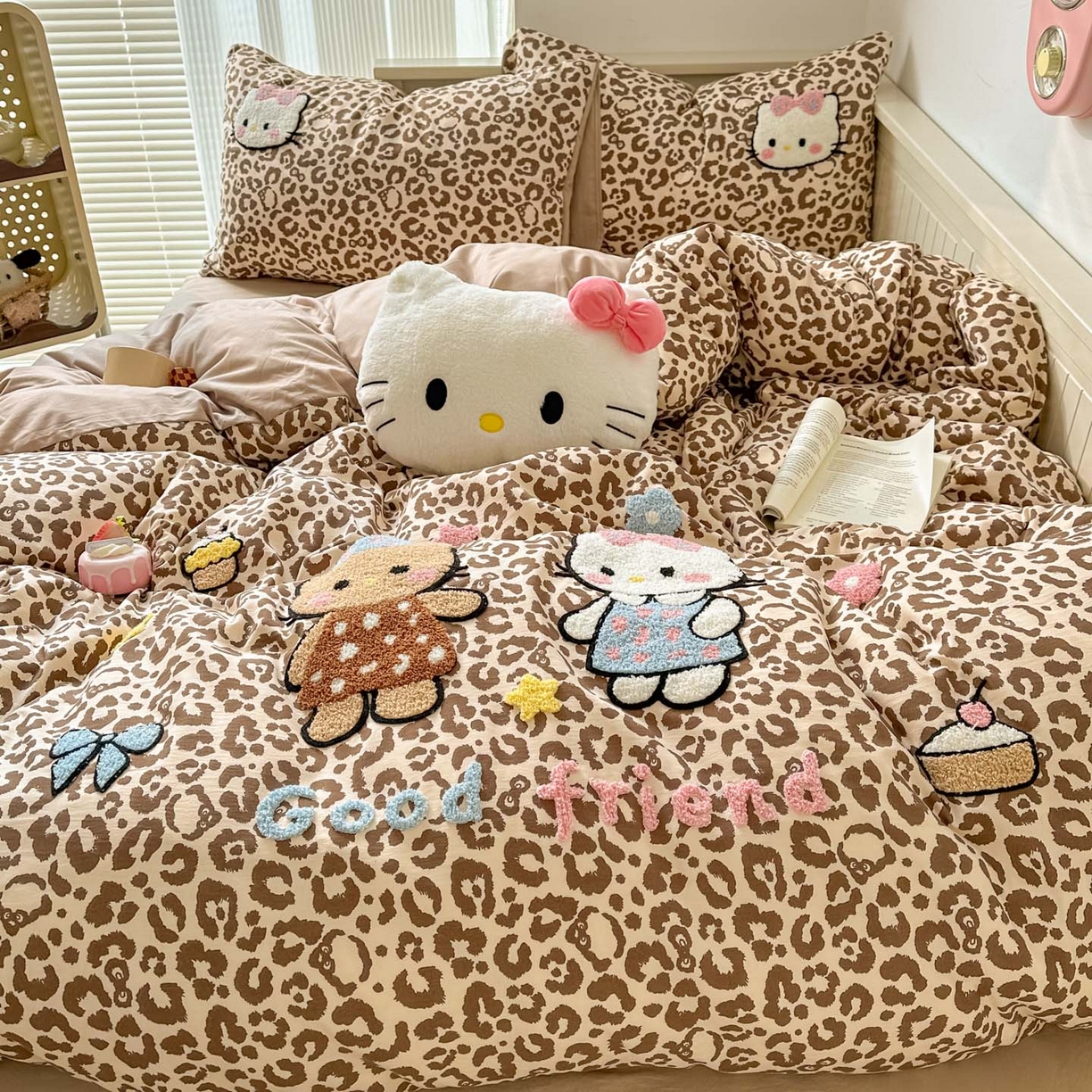 91家纺网 家纺一手货源 找家纺 易辰美 2026春夏新款超柔水洗棉四件套 豹纹猫-咖