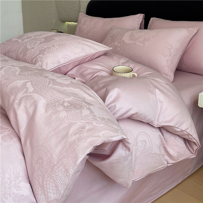 琪格格纺织 2026新款60s精梳全棉纯棉厚织贡缎提花四件套 A类全棉立体浮雕床品 虞美人-嫣紫