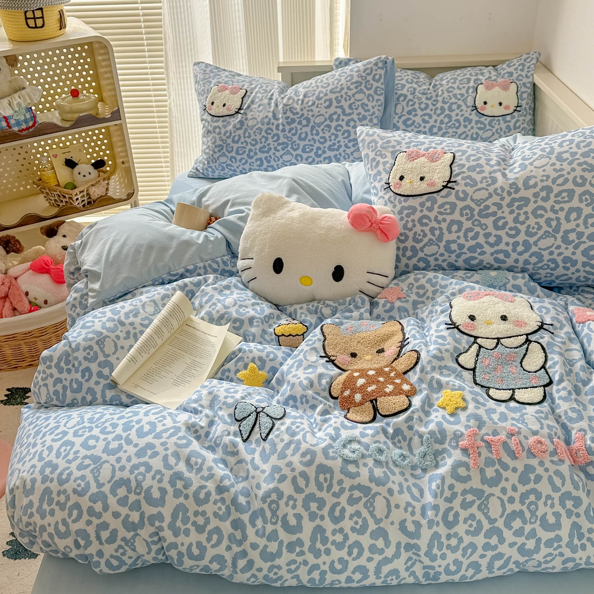 易辰美 2026春夏新款超柔水洗棉四件套 豹纹猫-兰