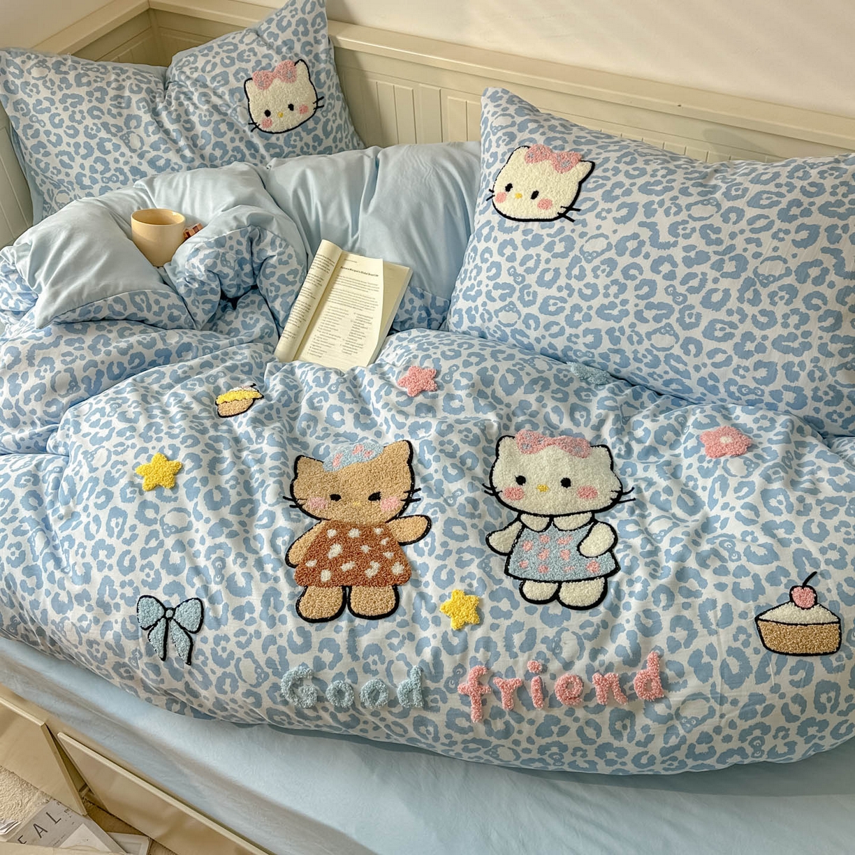 91家纺网 家纺一手货源 找家纺 易辰美 2026春夏新款超柔水洗棉四件套 豹纹猫-兰