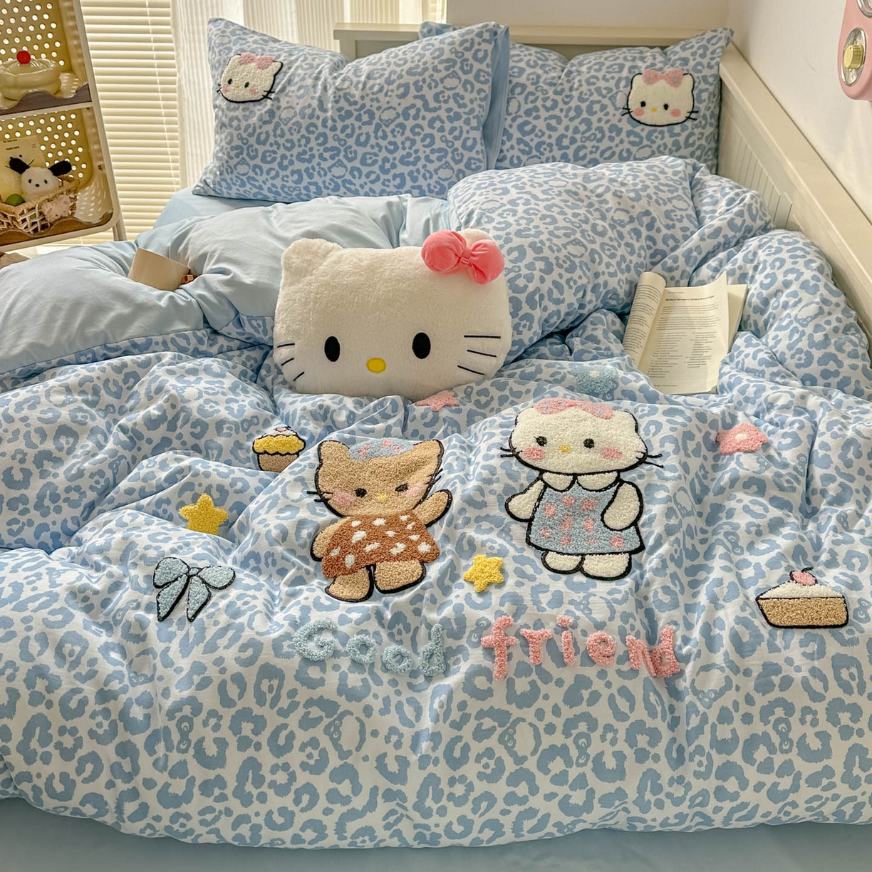 91家纺网 家纺一手货源 找家纺 易辰美 2026春夏新款超柔水洗棉四件套 豹纹猫-兰