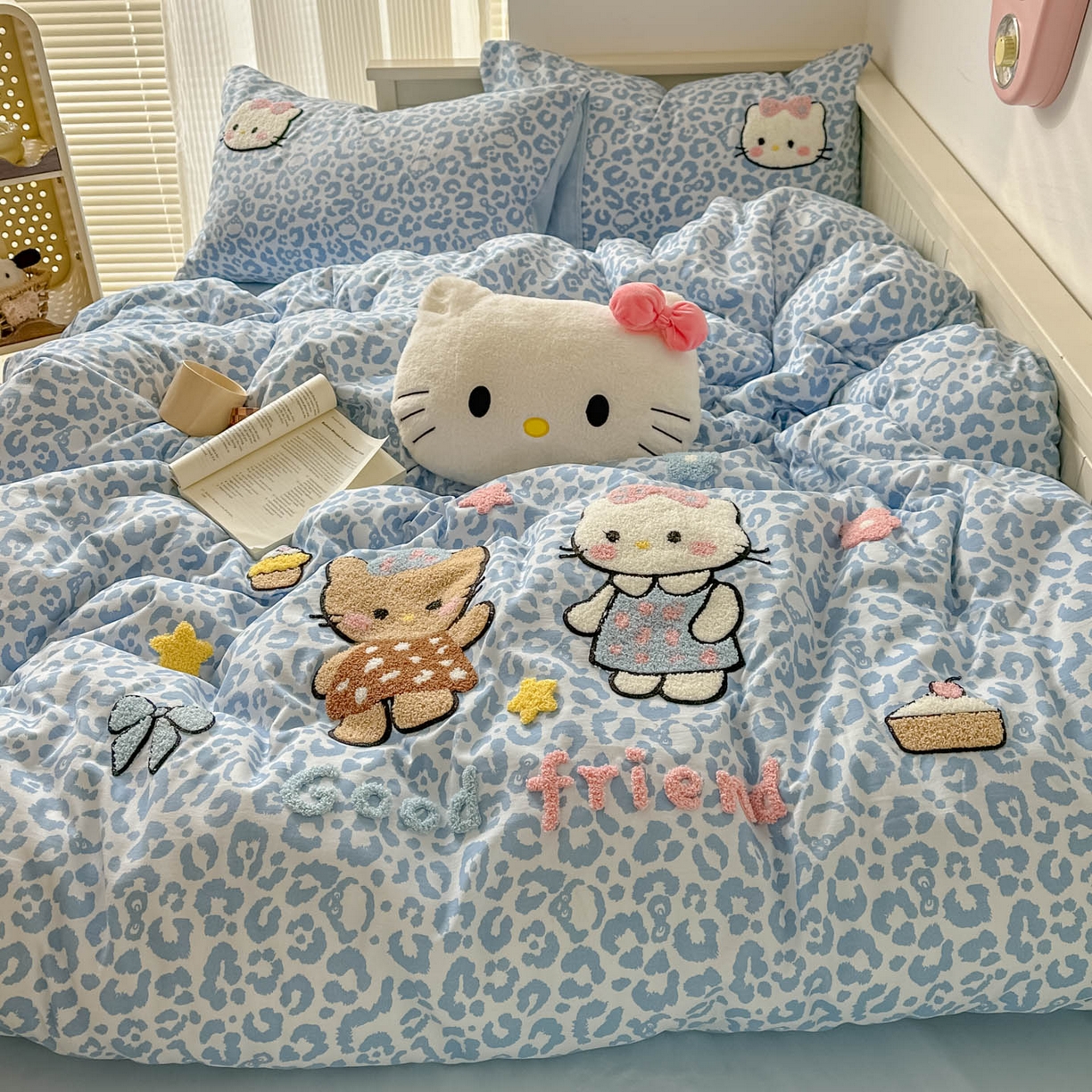 91家纺网 家纺一手货源 找家纺 易辰美 2026春夏新款超柔水洗棉四件套 豹纹猫-兰