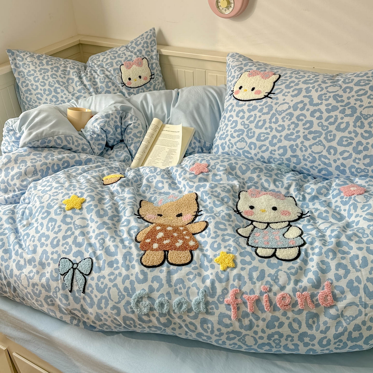 91家纺网 家纺一手货源 找家纺 易辰美 2026春夏新款超柔水洗棉四件套 豹纹猫-兰