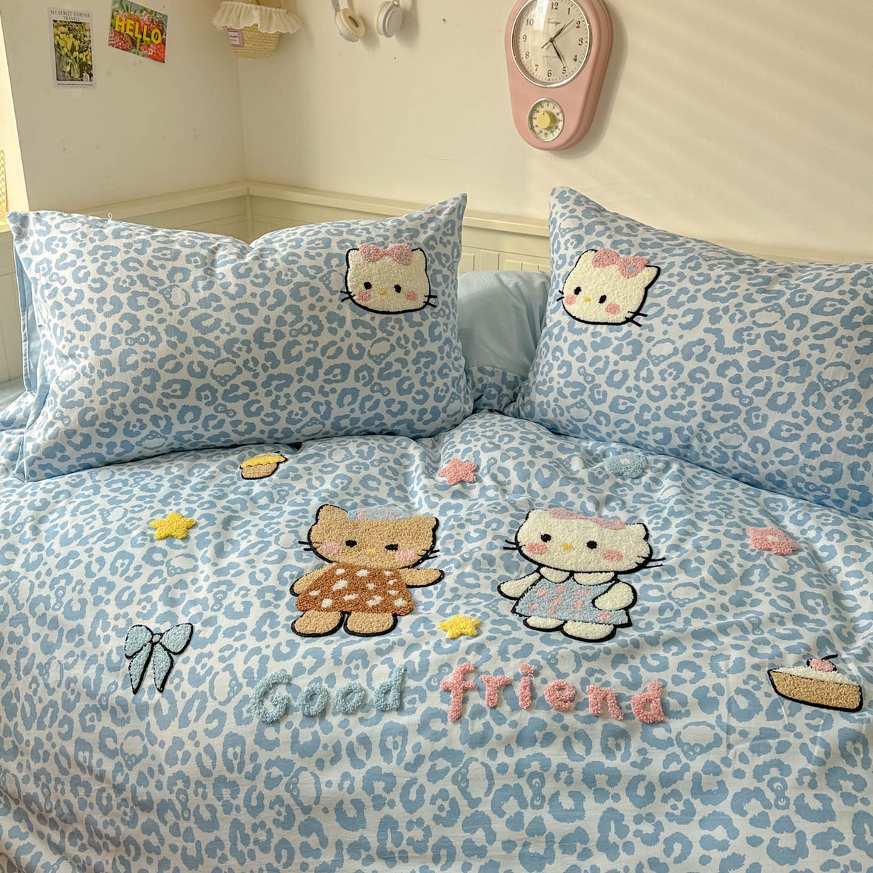 91家纺网 家纺一手货源 找家纺 易辰美 2026春夏新款超柔水洗棉四件套 豹纹猫-兰