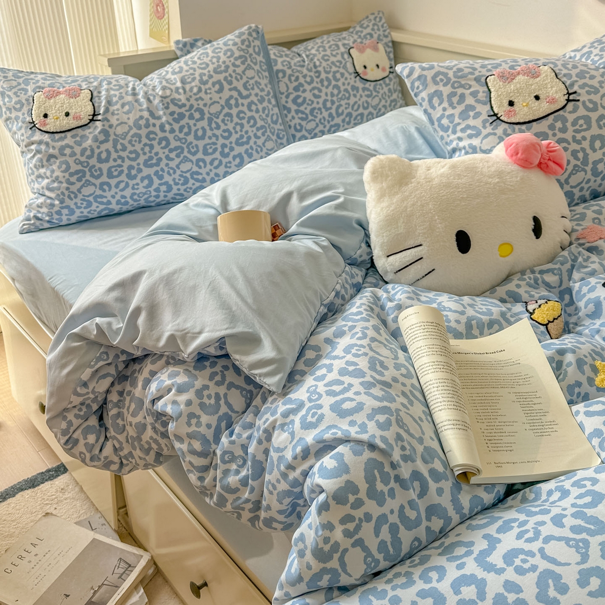 91家纺网 家纺一手货源 找家纺 易辰美 2026春夏新款超柔水洗棉四件套 豹纹猫-兰