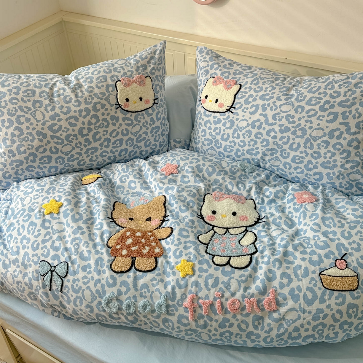 91家纺网 家纺一手货源 找家纺 易辰美 2026春夏新款超柔水洗棉四件套 豹纹猫-兰