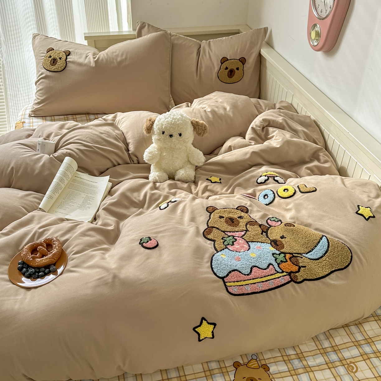 91家纺网 家纺一手货源 找家纺 易辰美 2026春夏新款超柔水洗棉四件套 蛋糕卡皮