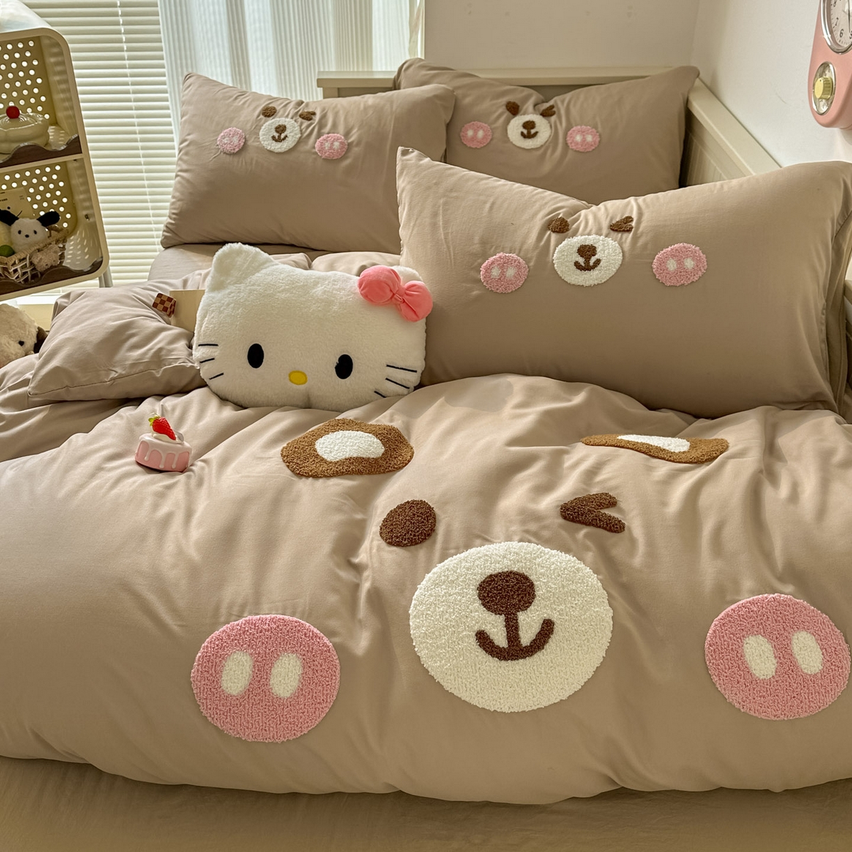 91家纺网 家纺一手货源 找家纺 易辰美 2026春夏新款超柔水洗棉四件套 欢乐小熊