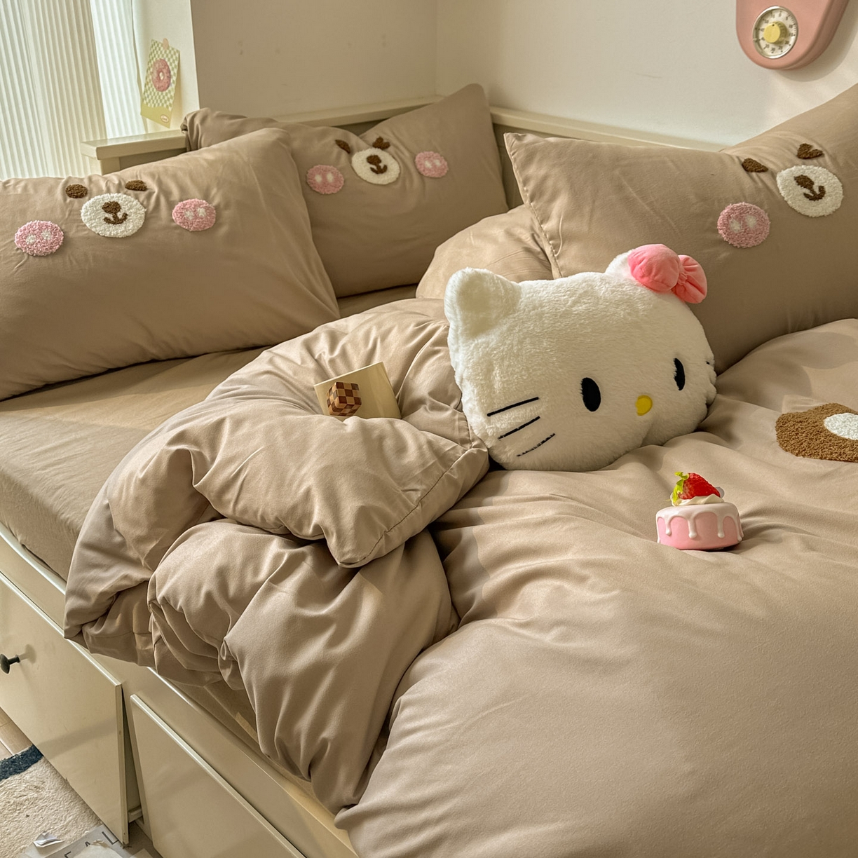 91家纺网 家纺一手货源 找家纺 易辰美 2026春夏新款超柔水洗棉四件套 欢乐小熊