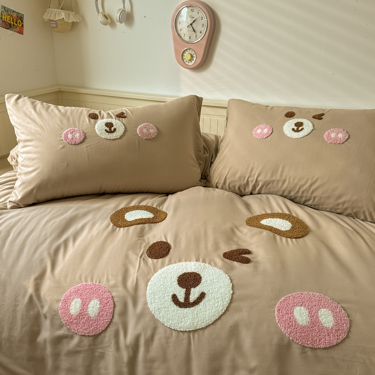 91家纺网 家纺一手货源 找家纺 易辰美 2026春夏新款超柔水洗棉四件套 欢乐小熊