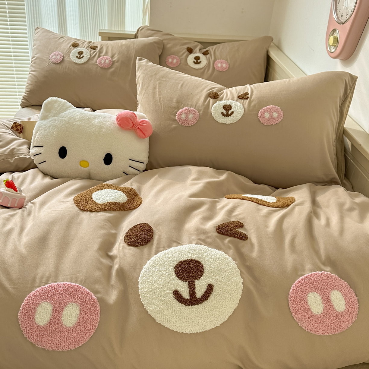 91家纺网 家纺一手货源 找家纺 易辰美 2026春夏新款超柔水洗棉四件套 欢乐小熊