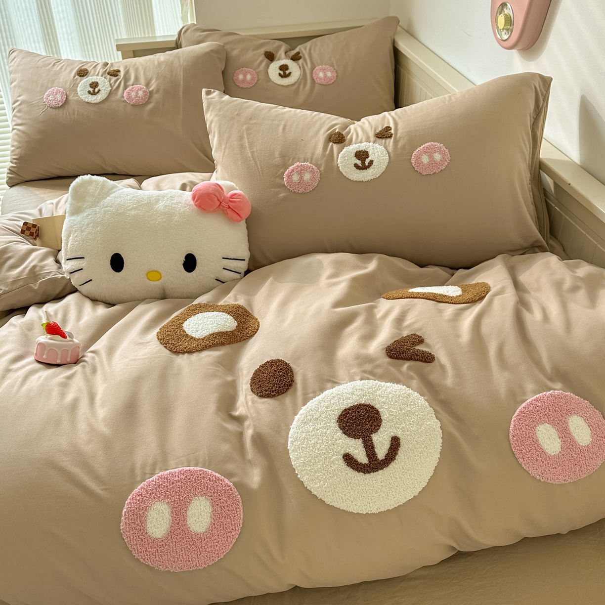 91家纺网 家纺一手货源 找家纺 易辰美 2026春夏新款超柔水洗棉四件套 欢乐小熊