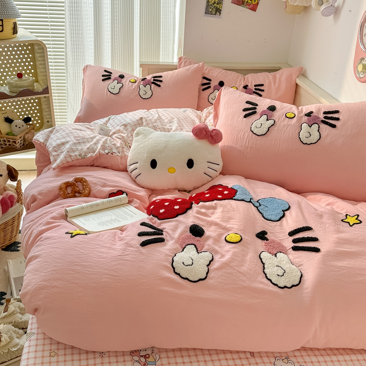 易辰美 2026春夏新款超柔水洗棉四件套 可爱kt猫