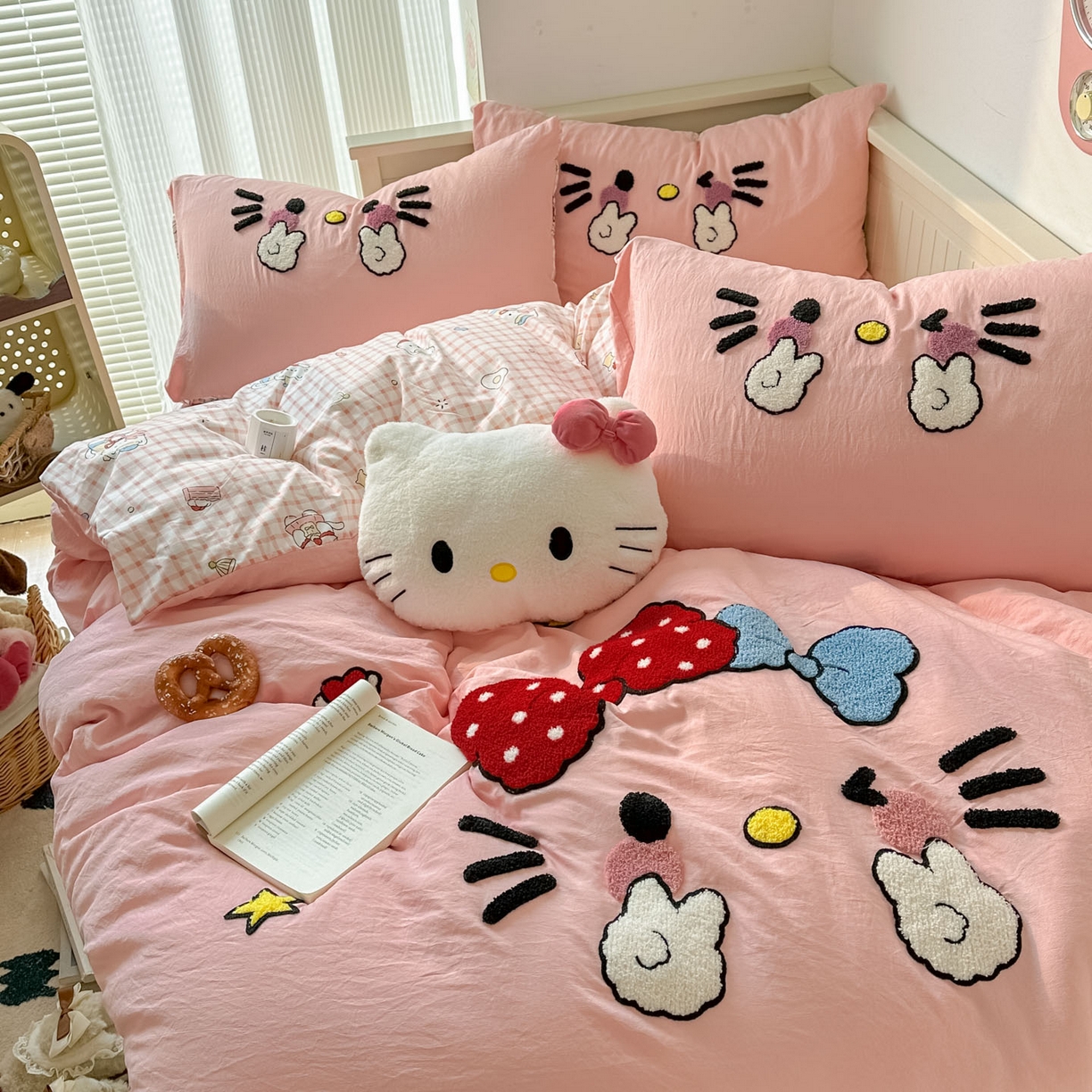 91家纺网 家纺一手货源 找家纺 易辰美 2026春夏新款超柔水洗棉四件套 可爱kt猫