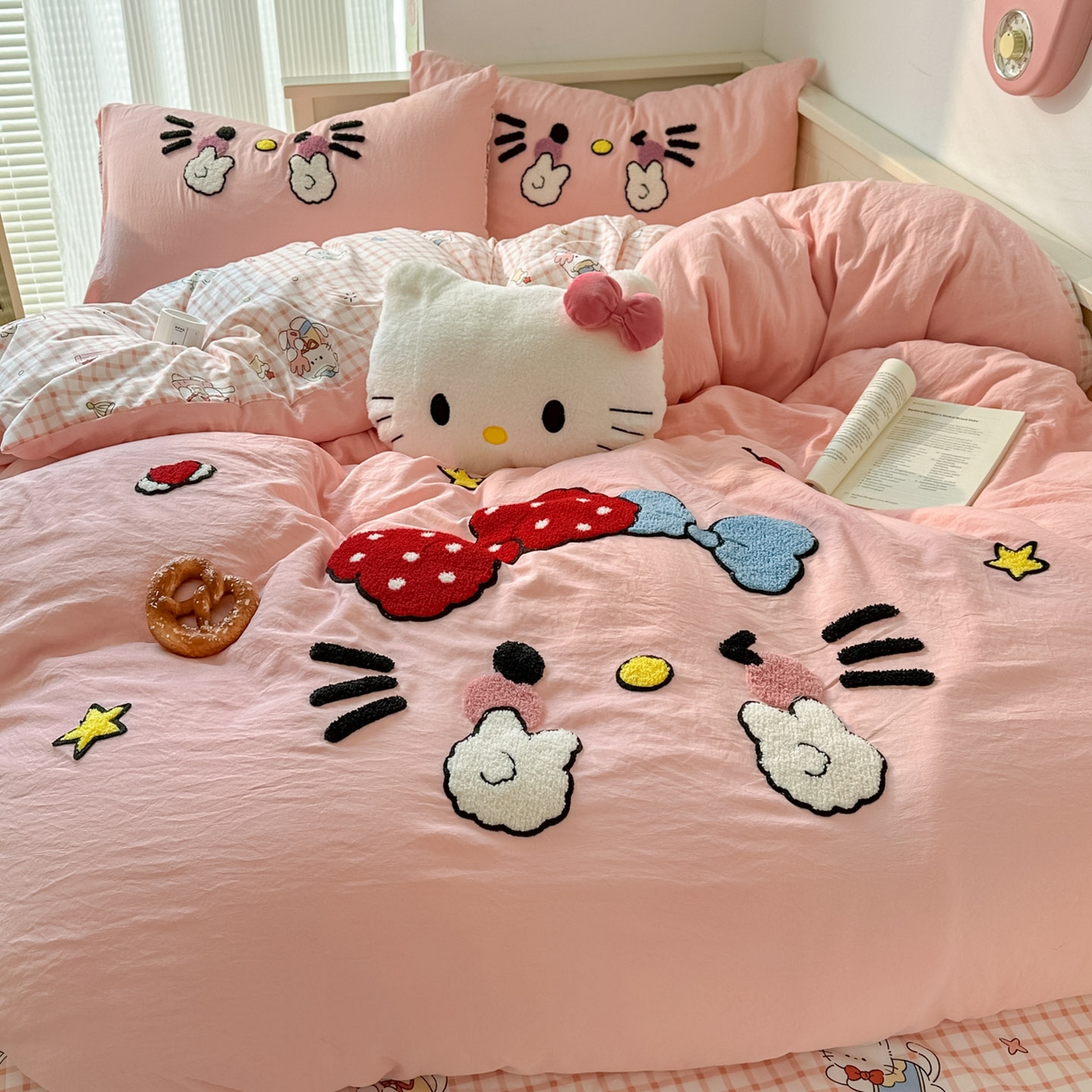 91家纺网 家纺一手货源 找家纺 易辰美 2026春夏新款超柔水洗棉四件套 可爱kt猫