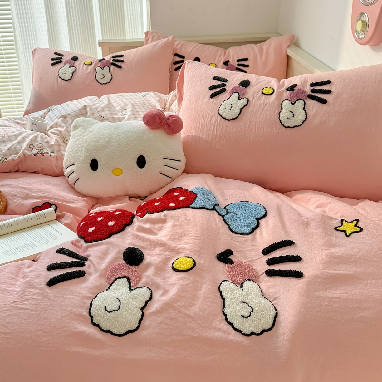 91家纺网 家纺一手货源 找家纺 易辰美 2026春夏新款超柔水洗棉四件套 可爱kt猫