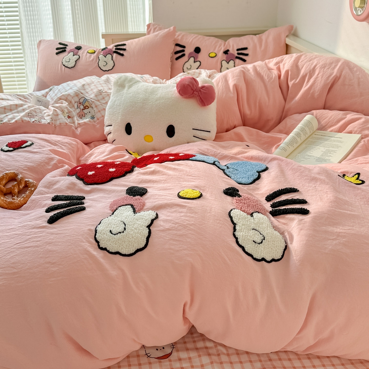 91家纺网 家纺一手货源 找家纺 易辰美 2026春夏新款超柔水洗棉四件套 可爱kt猫