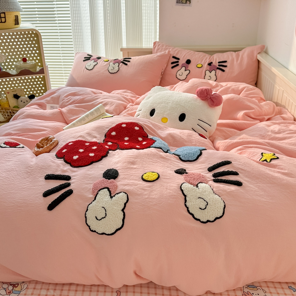 91家纺网 家纺一手货源 找家纺 易辰美 2026春夏新款超柔水洗棉四件套 可爱kt猫