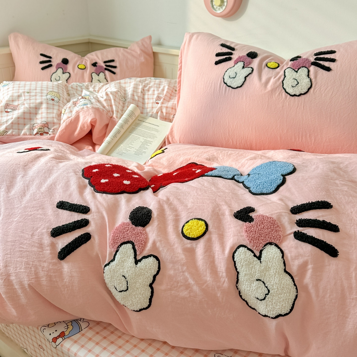 91家纺网 家纺一手货源 找家纺 易辰美 2026春夏新款超柔水洗棉四件套 可爱kt猫