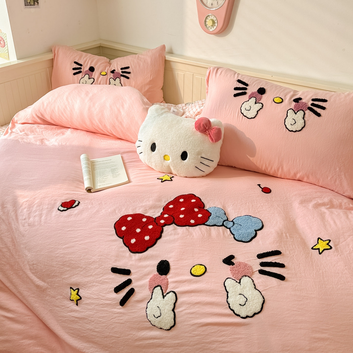 91家纺网 家纺一手货源 找家纺 易辰美 2026春夏新款超柔水洗棉四件套 可爱kt猫