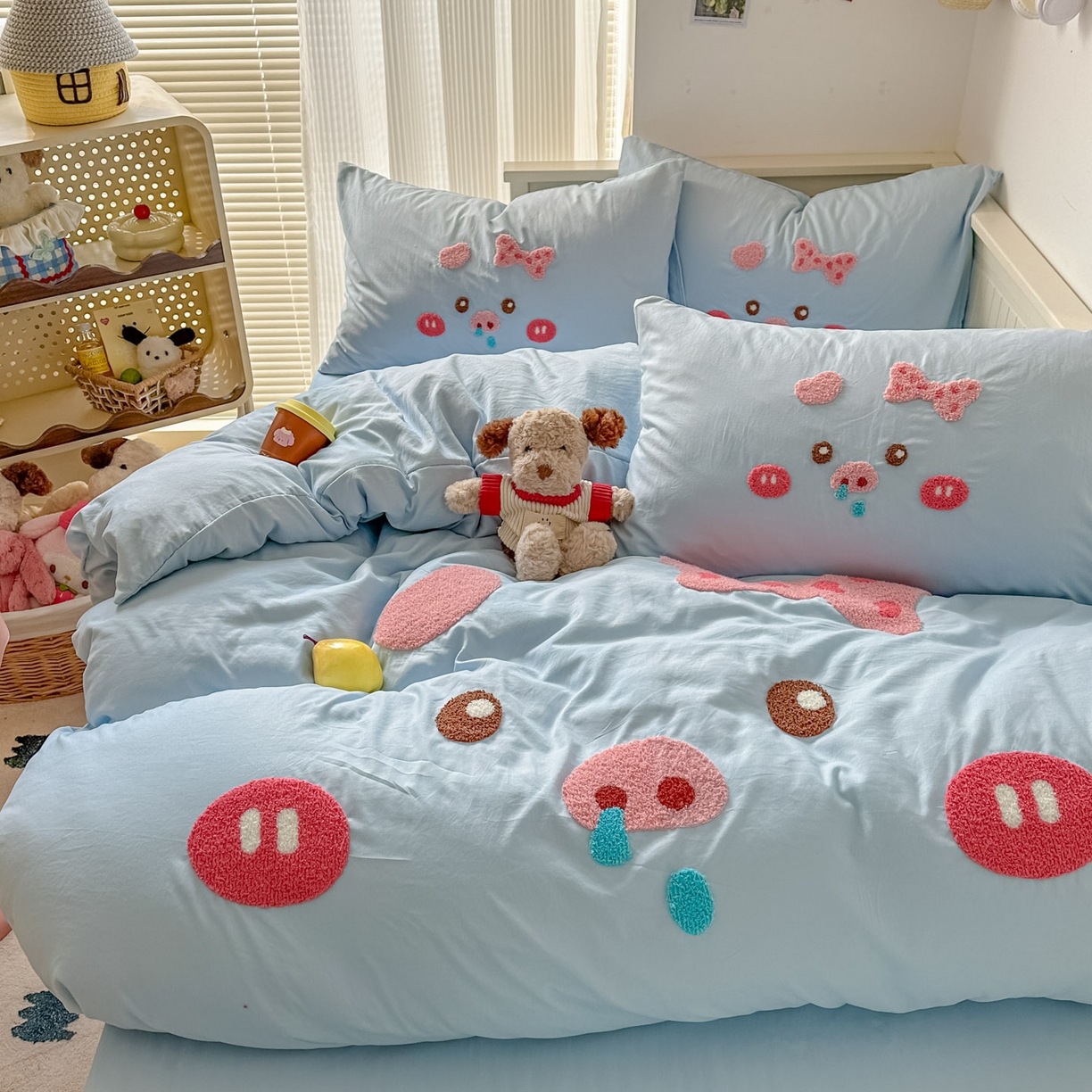 易辰美 2026春夏新款超柔水洗棉四件套 流涕猪-兰