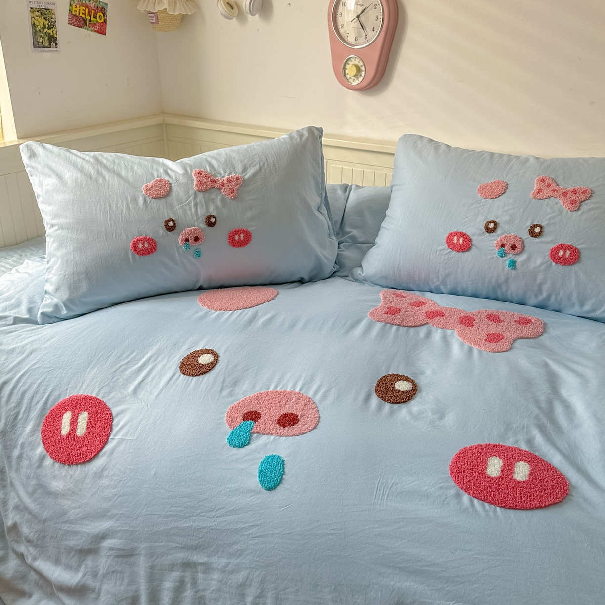 91家纺网 家纺一手货源 找家纺 易辰美 2026春夏新款超柔水洗棉四件套 流涕猪-兰