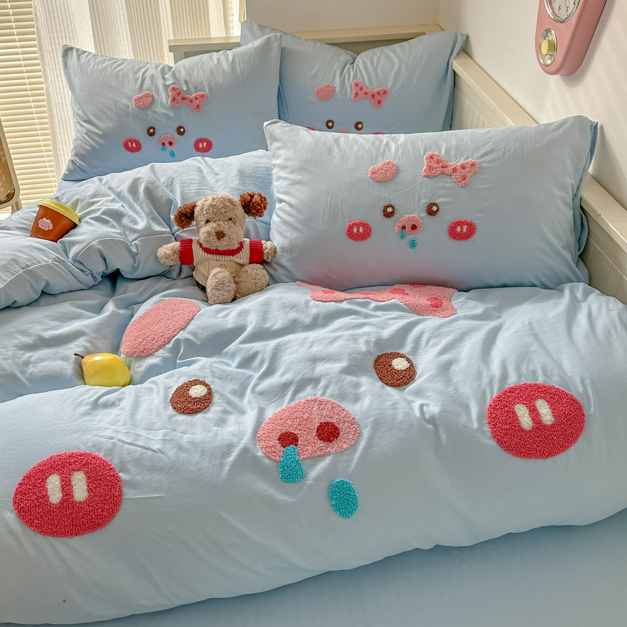 91家纺网 家纺一手货源 找家纺 易辰美 2026春夏新款超柔水洗棉四件套 流涕猪-兰