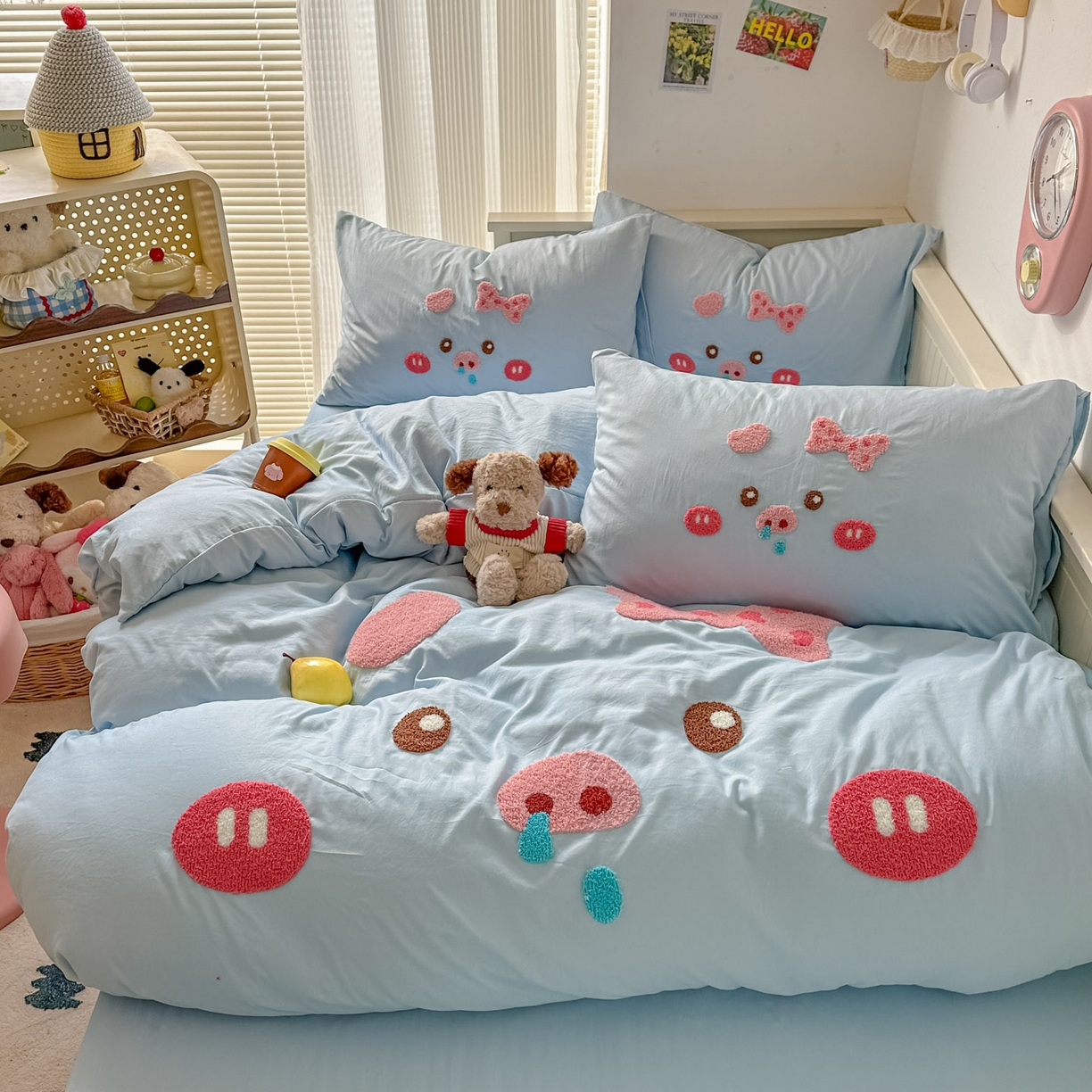 91家纺网 家纺一手货源 找家纺 易辰美 2026春夏新款超柔水洗棉四件套 流涕猪-兰