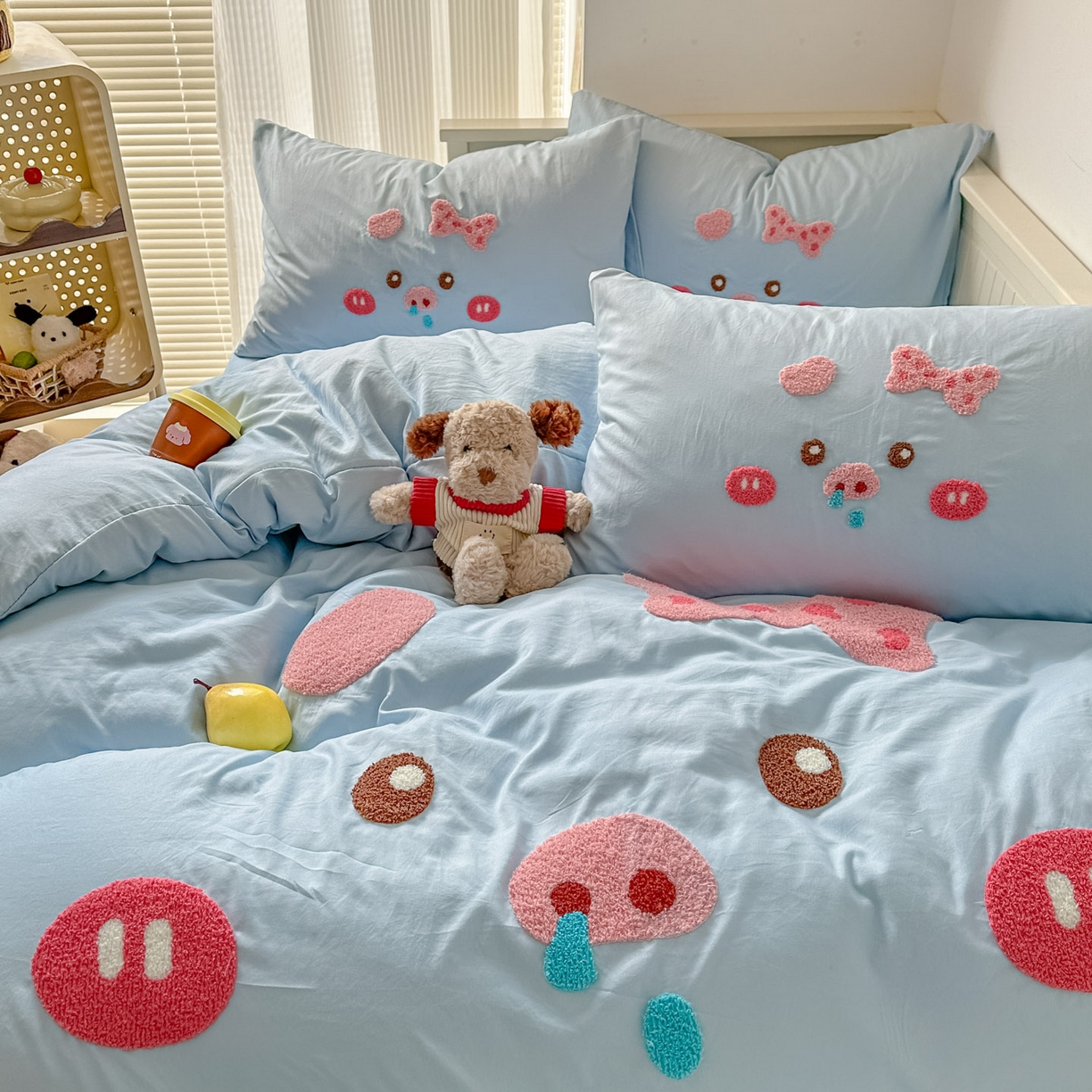 91家纺网 家纺一手货源 找家纺 易辰美 2026春夏新款超柔水洗棉四件套 流涕猪-兰