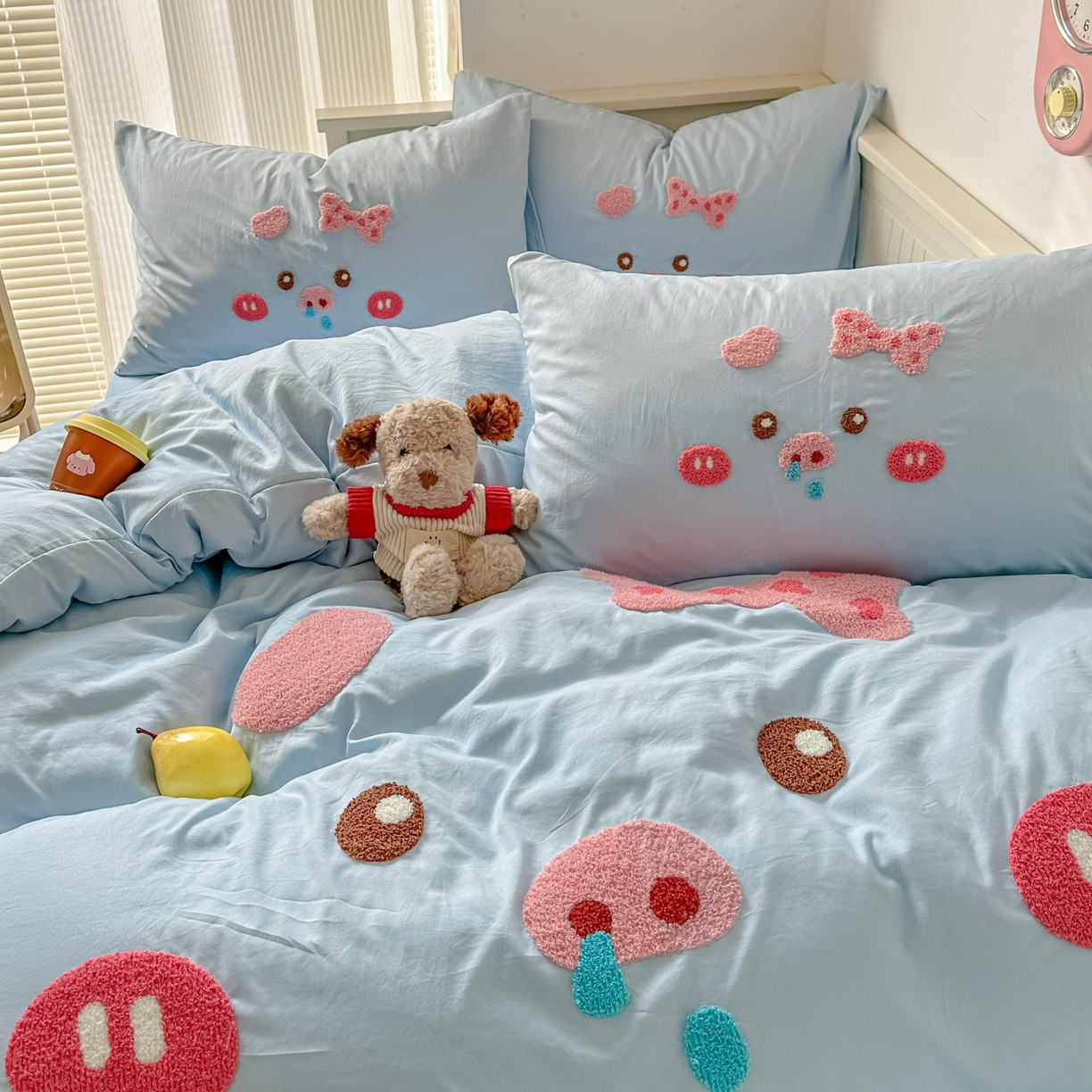 91家纺网 家纺一手货源 找家纺 易辰美 2026春夏新款超柔水洗棉四件套 流涕猪-兰