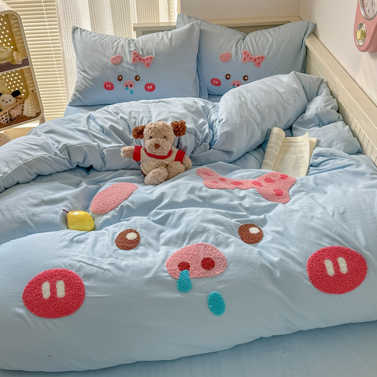 91家纺网 家纺一手货源 找家纺 易辰美 2026春夏新款超柔水洗棉四件套 流涕猪-兰