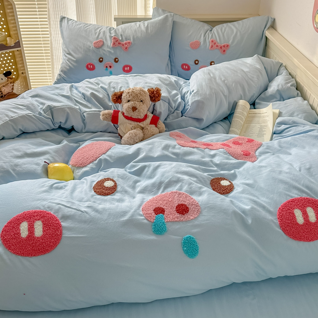 91家纺网 家纺一手货源 找家纺 易辰美 2026春夏新款超柔水洗棉四件套 流涕猪-兰