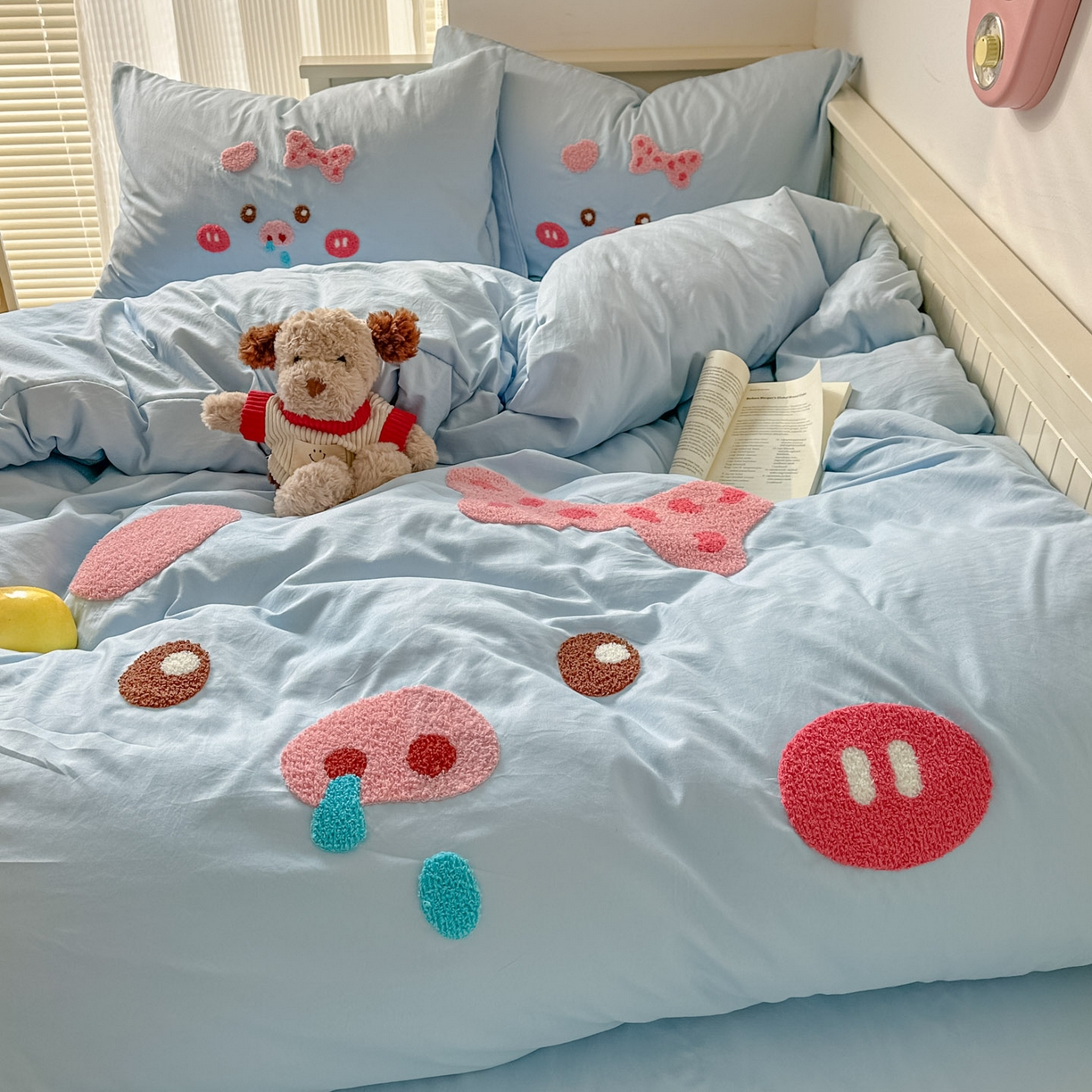 91家纺网 家纺一手货源 找家纺 易辰美 2026春夏新款超柔水洗棉四件套 流涕猪-兰