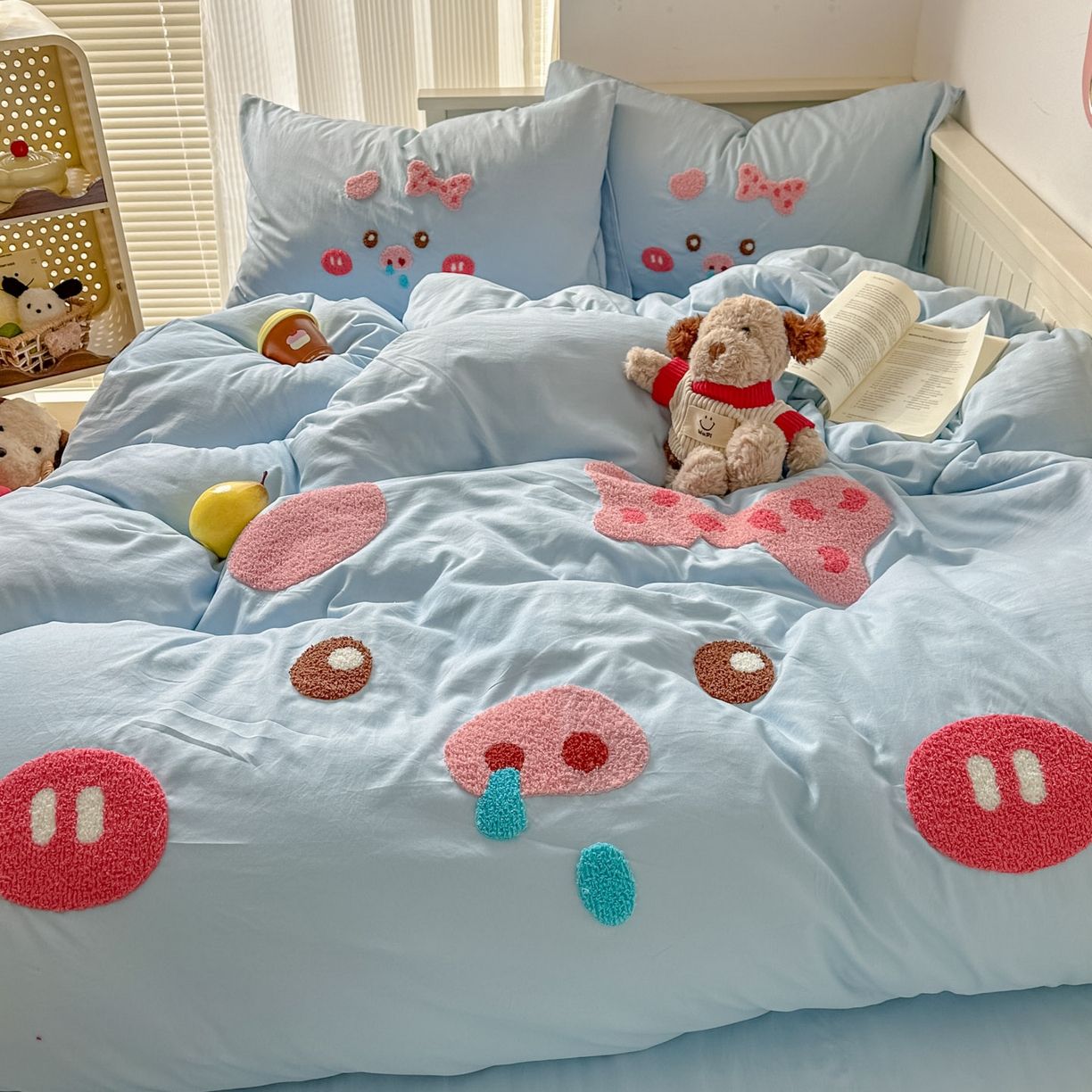 91家纺网 家纺一手货源 找家纺 易辰美 2026春夏新款超柔水洗棉四件套 流涕猪-兰