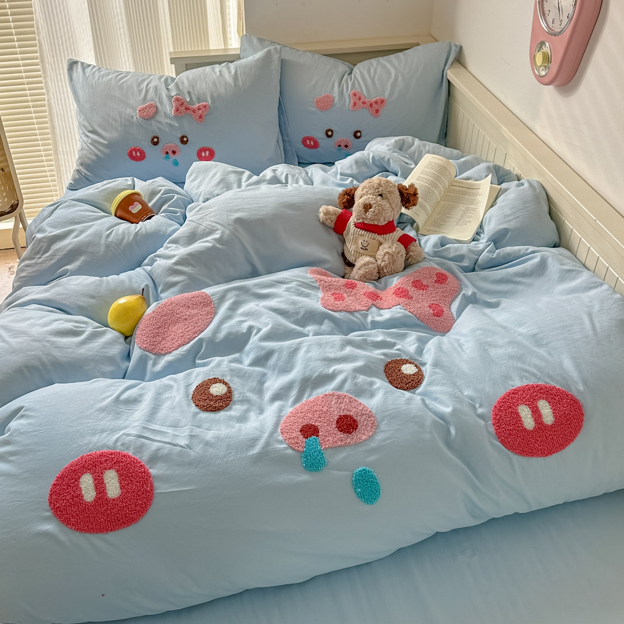 91家纺网 家纺一手货源 找家纺 易辰美 2026春夏新款超柔水洗棉四件套 流涕猪-兰