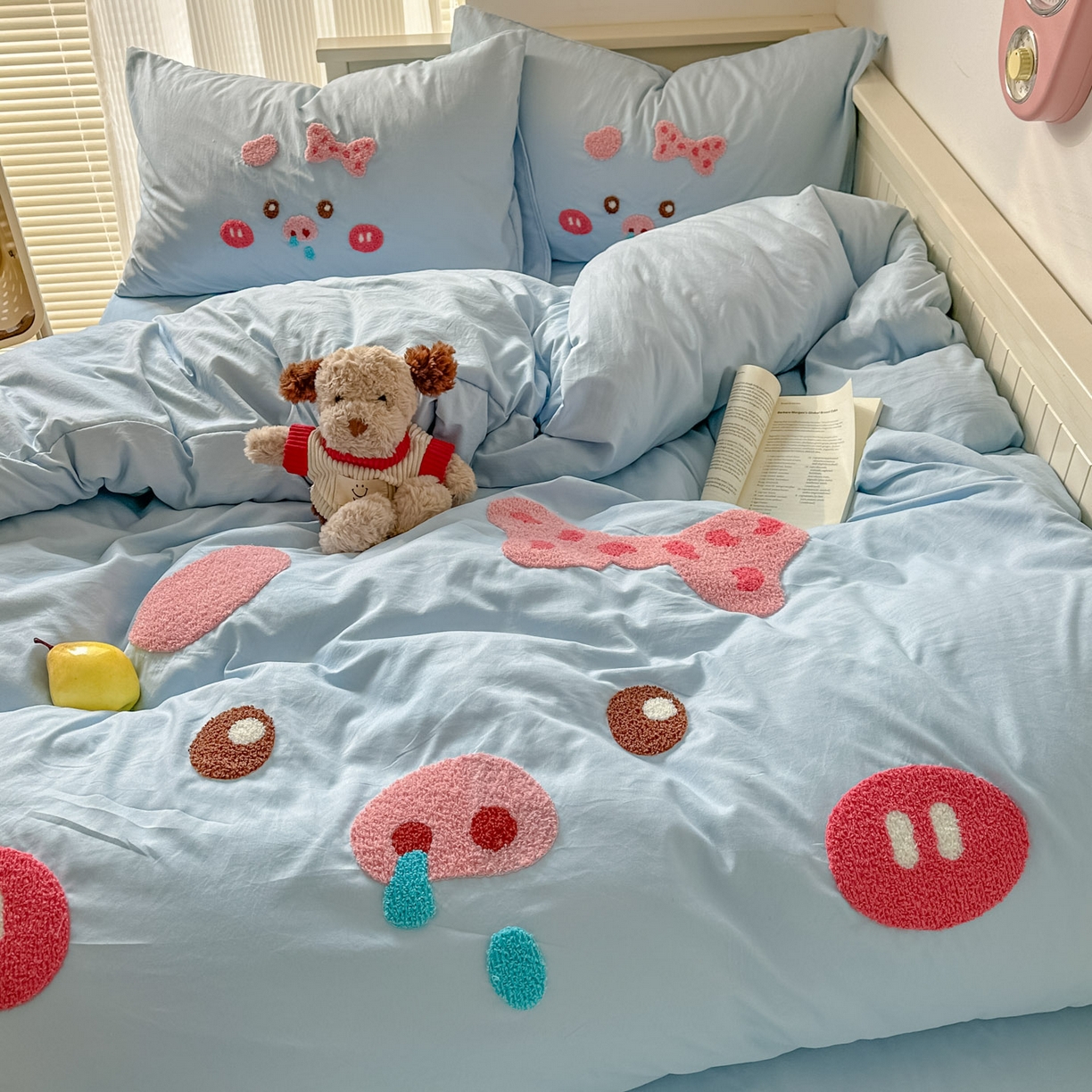 91家纺网 家纺一手货源 找家纺 易辰美 2026春夏新款超柔水洗棉四件套 流涕猪-兰