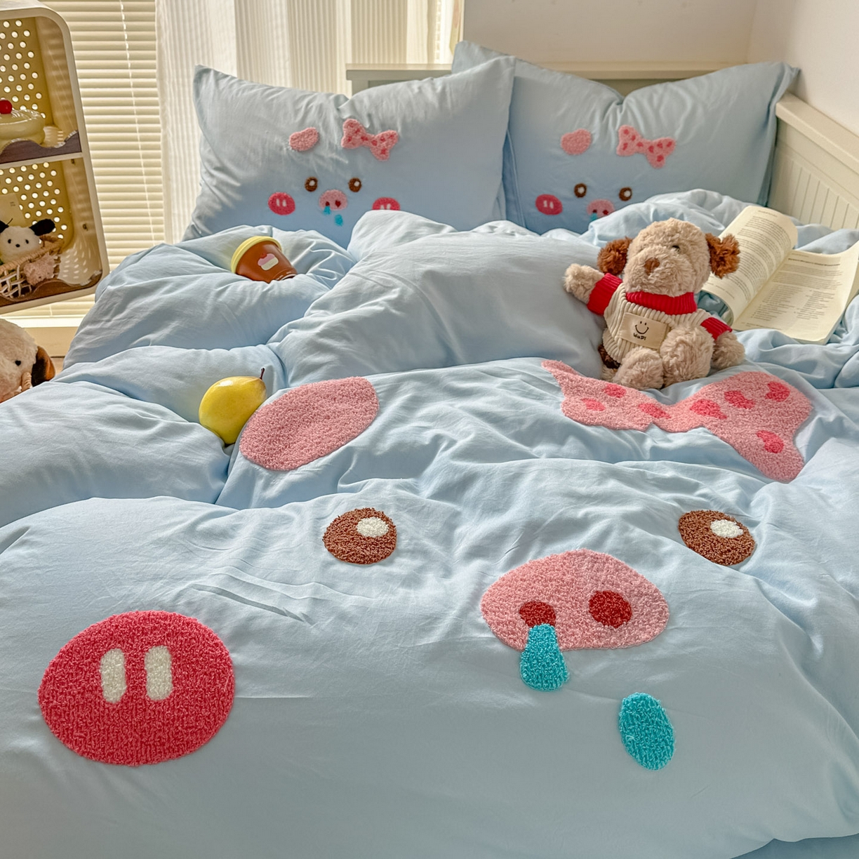 91家纺网 家纺一手货源 找家纺 易辰美 2026春夏新款超柔水洗棉四件套 流涕猪-兰