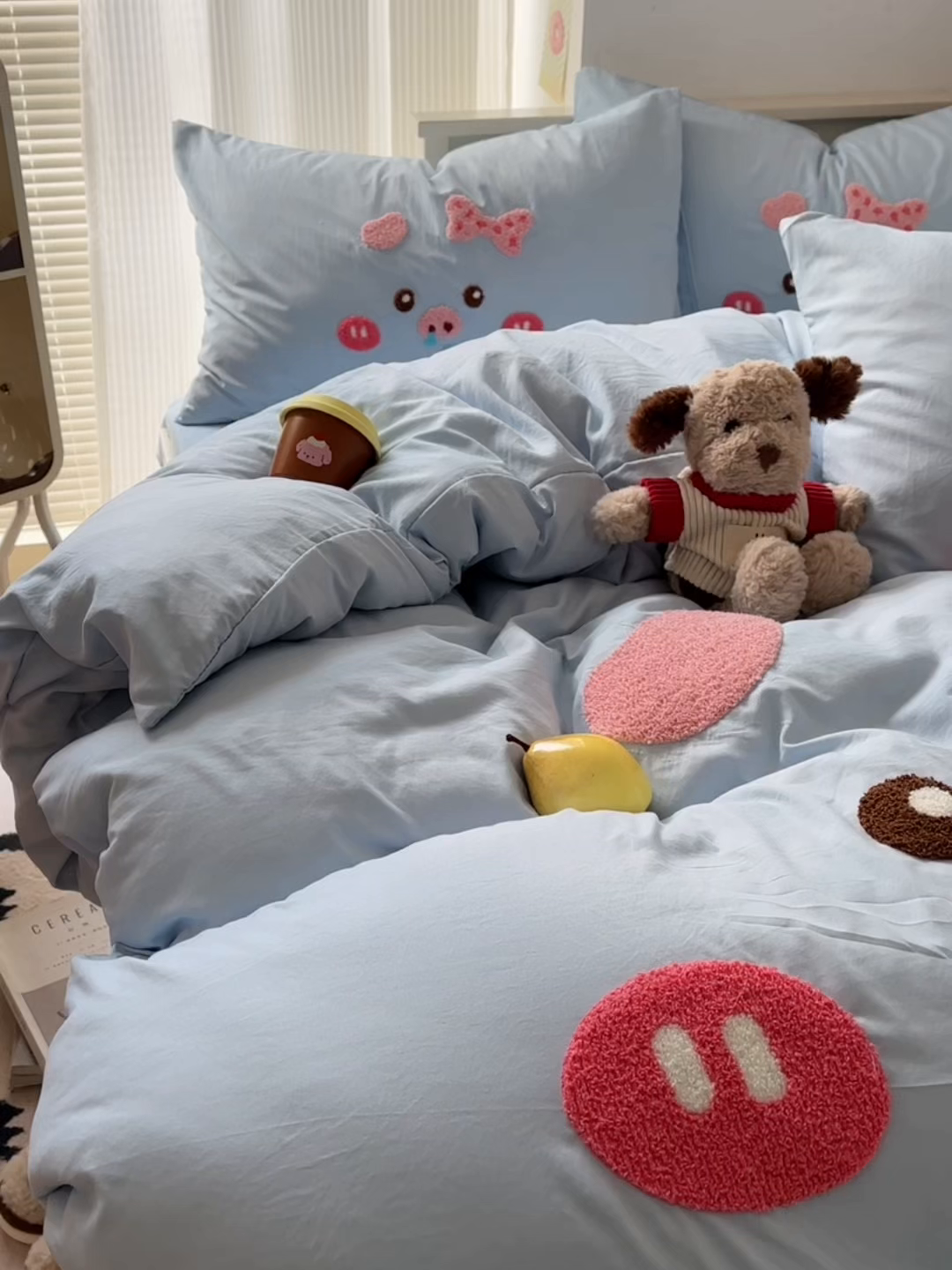 91家纺网 家纺一手货源 找家纺 易辰美 2026春夏新款超柔水洗棉四件套 流涕猪-兰