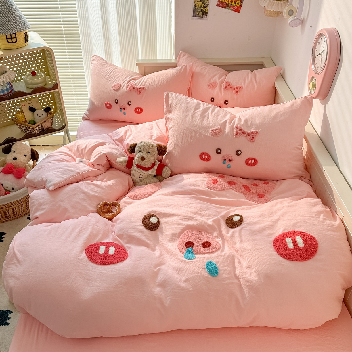 91家纺网 家纺一手货源 找家纺 易辰美 2026春夏新款超柔水洗棉四件套 流涕猪-玉