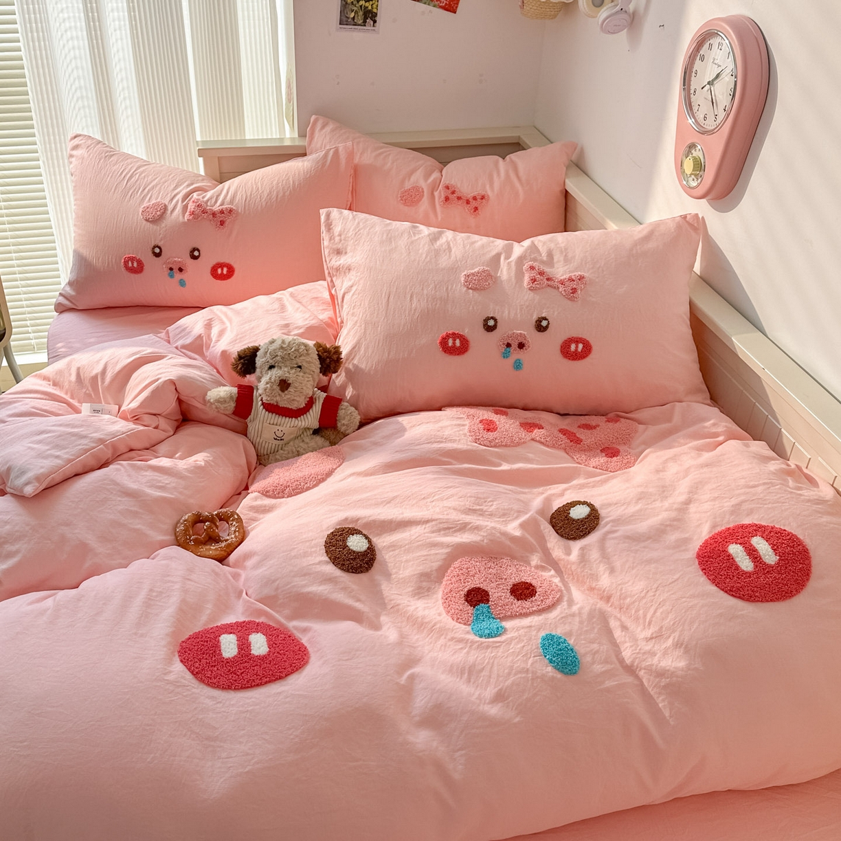 91家纺网 家纺一手货源 找家纺 易辰美 2026春夏新款超柔水洗棉四件套 流涕猪-玉