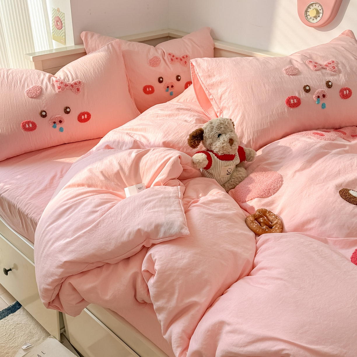 91家纺网 家纺一手货源 找家纺 易辰美 2026春夏新款超柔水洗棉四件套 流涕猪-玉