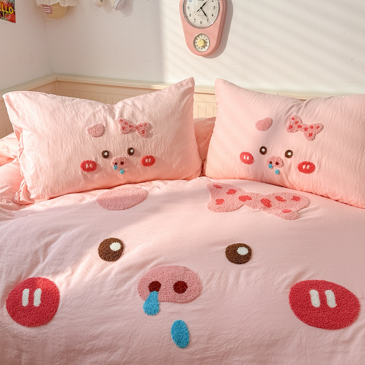 91家纺网 家纺一手货源 找家纺 易辰美 2026春夏新款超柔水洗棉四件套 流涕猪-玉