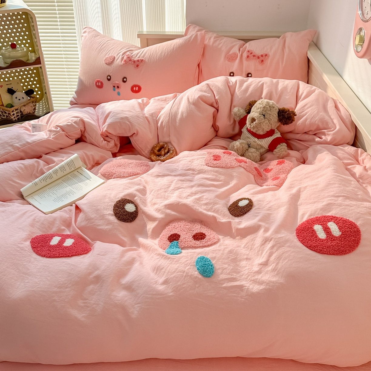 91家纺网 家纺一手货源 找家纺 易辰美 2026春夏新款超柔水洗棉四件套 流涕猪-玉